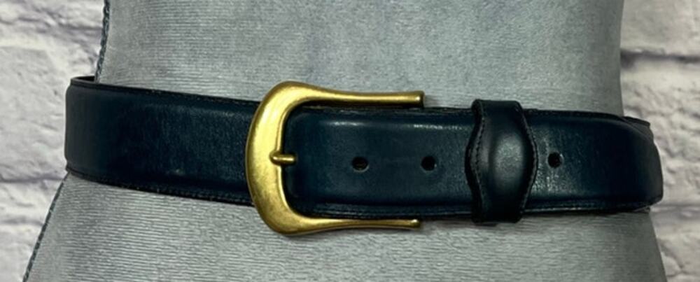 Vintage 90's Land's End Deep Blue Leather Belt with Solid Brass Buckle